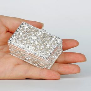 SEVENBEES Silver Heart Jewelry Trinket Box Bejeweled Heart Box with Hollow Flower Figurines Jewelry Boxes Ring Holder