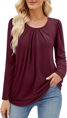 سترة نسائية من ABYOXI بأكمام طويلة وفتحة رقبة واسعة وطيات أمامية قميص أنيق بلوزة فضفاضة غير رسمية موضة خريف 2023 in Kuwait