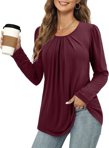 سترة نسائية من ABYOXI بأكمام طويلة وفتحة رقبة واسعة وطيات أمامية قميص أنيق بلوزة فضفاضة غير رسمية موضة خريف 2023 in Kuwait