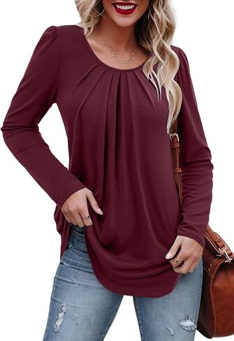 سترة نسائية من ABYOXI بأكمام طويلة وفتحة رقبة واسعة وطيات أمامية قميص أنيق بلوزة فضفاضة غير رسمية موضة خريف 2023 in Kuwait