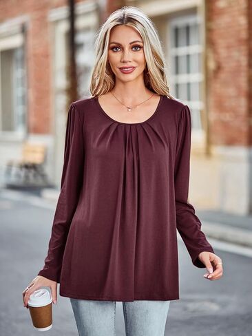 سترة نسائية من ABYOXI بأكمام طويلة وفتحة رقبة واسعة وطيات أمامية قميص أنيق بلوزة فضفاضة غير رسمية موضة خريف 2023 in Kuwait