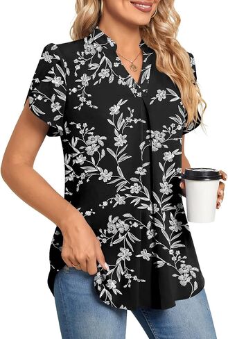 Anyhold Women's Summer Dressy Chiffon Blouse Notch V Neck Petal Sleeve Tops Loose Casual Cute Shirts for Work in Kuwait