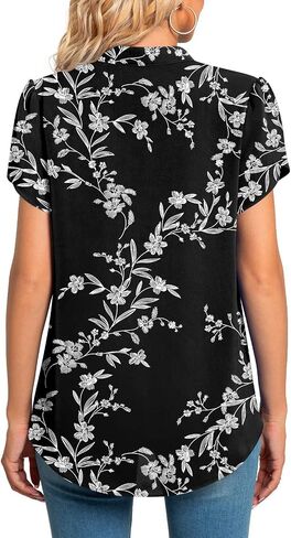 Anyhold Women's Summer Dressy Chiffon Blouse Notch V Neck Petal Sleeve Tops Loose Casual Cute Shirts for Work in Kuwait