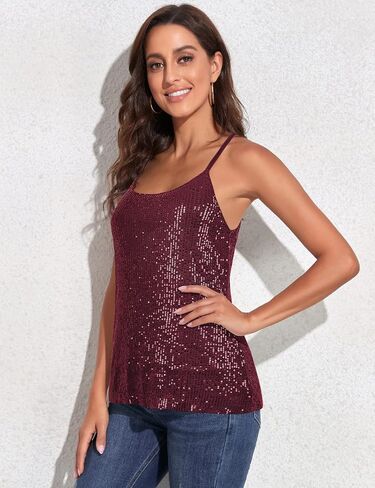 PrettyGuide Women's All Over Sequin Top Shimmer Strappy Camisole Sparkly Tank Tops Party Shirts in Kuwait