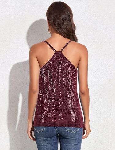 PrettyGuide Women's All Over Sequin Top Shimmer Strappy Camisole Sparkly Tank Tops Party Shirts in Kuwait