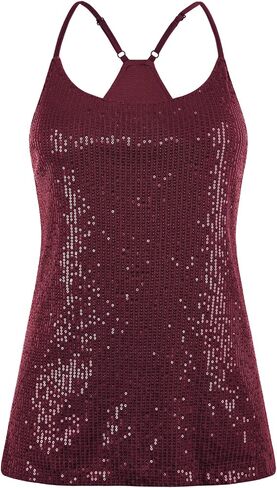 PrettyGuide Women's All Over Sequin Top Shimmer Strappy Camisole Sparkly Tank Tops Party Shirts in Kuwait