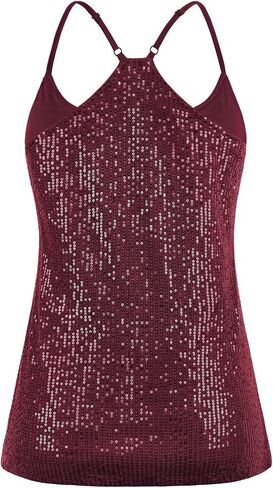 PrettyGuide Women's All Over Sequin Top Shimmer Strappy Camisole Sparkly Tank Tops Party Shirts in Kuwait