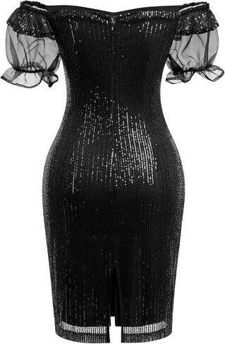 Womens 3/4 Sleeve V Neck Sequin Sparkle Glitzy Glam Flapper Party Dress Cocktail Glitter Bodycon Wedding Evening Clubwear in Kuwait