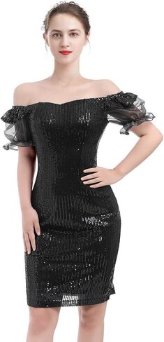 Womens 3/4 Sleeve V Neck Sequin Sparkle Glitzy Glam Flapper Party Dress Cocktail Glitter Bodycon Wedding Evening Clubwear in Kuwait