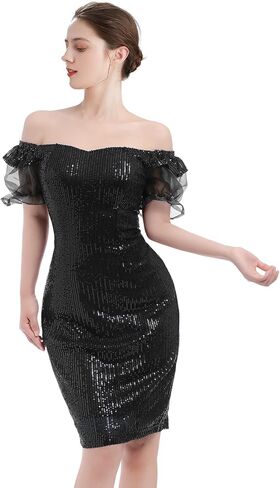 Womens 3/4 Sleeve V Neck Sequin Sparkle Glitzy Glam Flapper Party Dress Cocktail Glitter Bodycon Wedding Evening Clubwear in Kuwait