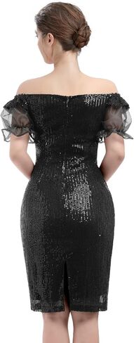Womens 3/4 Sleeve V Neck Sequin Sparkle Glitzy Glam Flapper Party Dress Cocktail Glitter Bodycon Wedding Evening Clubwear in Kuwait