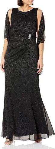 S.L. Fashions Women's Long Glitter Mesh Sleeveless Dress With Embellished Waist and Shawl in Kuwait