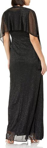 S.L. Fashions Women's Long Glitter Mesh Sleeveless Dress With Embellished Waist and Shawl in Kuwait