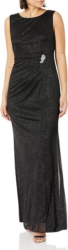 S.L. Fashions Women's Long Glitter Mesh Sleeveless Dress With Embellished Waist and Shawl in Kuwait