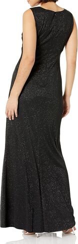 S.L. Fashions Women's Long Glitter Mesh Sleeveless Dress With Embellished Waist and Shawl in Kuwait