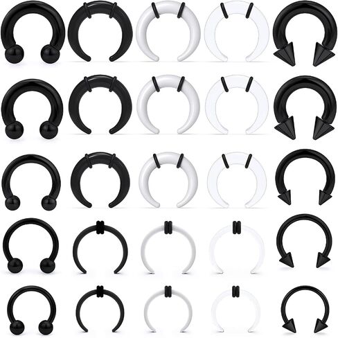 Dyknasz Septum Pincher Tapers 14G 12G 8G 6G 4G حلقات حاجز كبيرة ملولبة داخليًا مدببة على شكل حدوة حصان من الفولاذ المقاوم للصدأ والأكريليك على شكل C مجموعة تمديد الجاموس المتوسع للحاجز in Kuwait