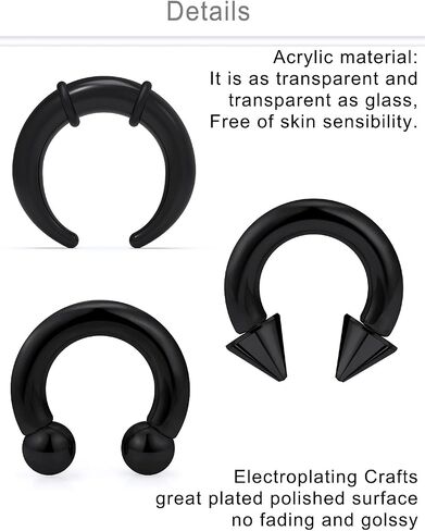 Dyknasz Septum Pincher Tapers 14G 12G 8G 6G 4G حلقات حاجز كبيرة ملولبة داخليًا مدببة على شكل حدوة حصان من الفولاذ المقاوم للصدأ والأكريليك على شكل C مجموعة تمديد الجاموس المتوسع للحاجز in Kuwait