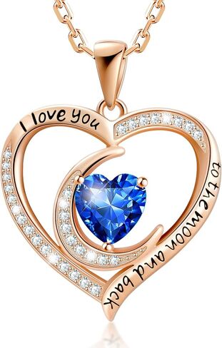 قلادة جوهرة الميلاد للنساء، قلادة من الفضة الإسترليني على شكل قلب مع سلسلة 17.7 بوصة + 2 بوصة، أنا أحبك قلادات دانتي هدايا عيد ميلاد للزوجة والصديقة in Kuwait