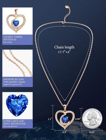 قلادة جوهرة الميلاد للنساء، قلادة من الفضة الإسترليني على شكل قلب مع سلسلة 17.7 بوصة + 2 بوصة، أنا أحبك قلادات دانتي هدايا عيد ميلاد للزوجة والصديقة in Kuwait