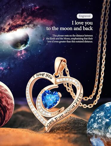 قلادة جوهرة الميلاد للنساء، قلادة من الفضة الإسترليني على شكل قلب مع سلسلة 17.7 بوصة + 2 بوصة، أنا أحبك قلادات دانتي هدايا عيد ميلاد للزوجة والصديقة in Kuwait