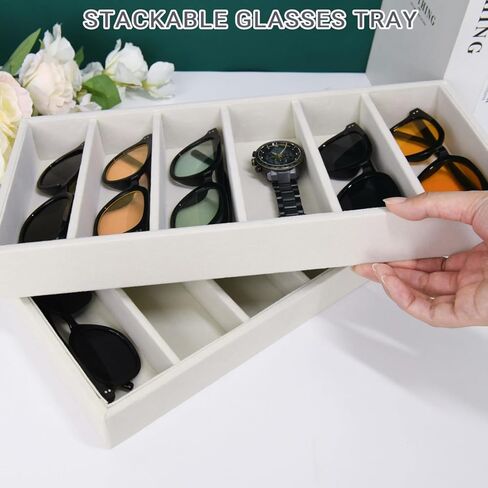 JETEHO 2 Pack Sunglasses Organizer Storage Velvet Jewelry Tray, Glasses Holder Organizer Glasses Organizer Sunglasses Tray Eyeglasses Sunglasses Display Velvet Tray for Jewelry Display Watch Tray in Kuwait