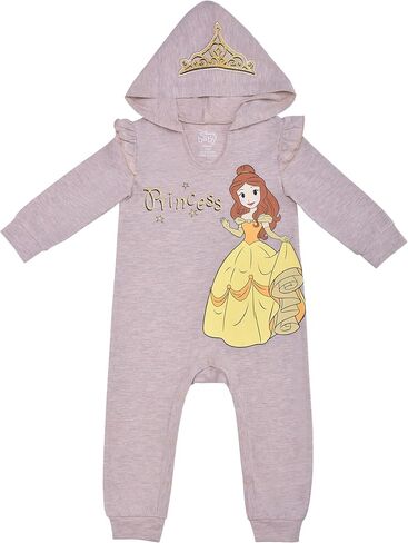 Disney Princess Ariel, Cinderella or Belle Girls’ Hooded Long Sleeve Romper for Newborn and Infant – Blue or Purple in Saudi Arabia