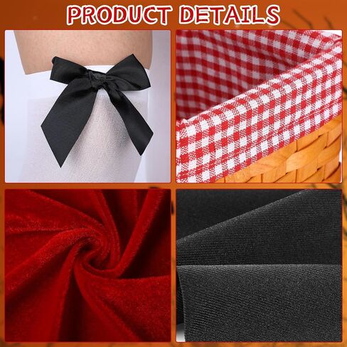 Ramede 4 Pcs Halloween Cosplay Accessories Long Hooded Cloak Velvet Cape Elbow Length Party Gloves for Women Bow Thigh Highs Red Gingham Hand Basket for Adult Costumes in Saudi Arabia