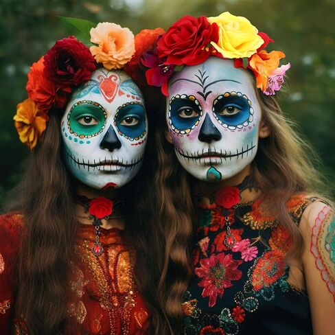 Tigeen 4 Pcs Day of the Dead Costume Set Includes Rose Flower Headband Costume Embroidered Fabric Folding Fan Flower Choker and Lace Gloves Women Girl Mexican Dance Party Accessories in Kuwait