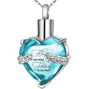 XIUDA Crystal Urn Necklace for Human Ashes Heart Birthstone Memorial Cremation Jewelry Ash Necklace for Women