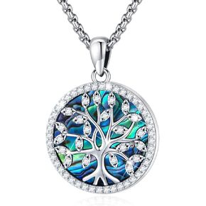 قلادة Eusense أذن البحر من الفضة الإسترليني 925 قلادة شجرة الحياة للنساء مجوهرات أذن البحر قلادة أذن البحر الطبيعية قلادة شجرة الحياة المستديرة مجوهرات حجر الراين زركون مكعب in Kuwait