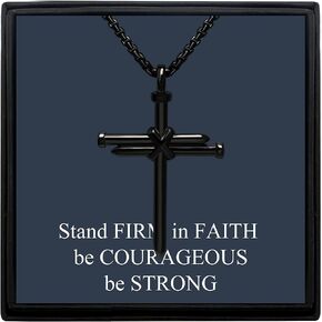 Cross Necklace for Men Black Silver Gold Stainless Steel Christian Bible Verse Jewelry Birthday Graduation Fathers Day Valentine's Day Christmas Gifts for Men Son Husband Boyfriend Dad Friends