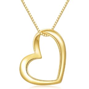 SISGEM 14k Gold Open Heart Necklace for Women, Real Gold Love Pendant and Box Chain Jewelry for Wife, Gifts for Her, 18 Inch