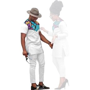 African Couple's Clothing Women's Ankara Print Top and Pants Set Party Banquet Couple's Clothing Men's Top and Pants Set with in Kuwait