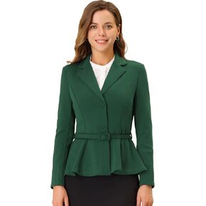Allegra K Vintage Blazer for Women's Ruffle Hem Belted Notched Lapel Office Work Blazers in Kuwait