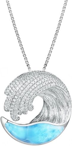 قلادة من الفضة الإسترلينية الاستوائية في الولايات المتحدة الأمريكية لاريمار طبيعي وتمهيد تشيكوسلوفاكيا (M) مع سلسلة صندوقية مقاس 18 بوصة in Kuwait