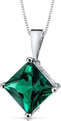 PEORA 14K White Gold Created Emerald Pendant for Women, 2.25 Carats Princess Cut AAA Grade, Classic Solitaire in Saudi Arabia