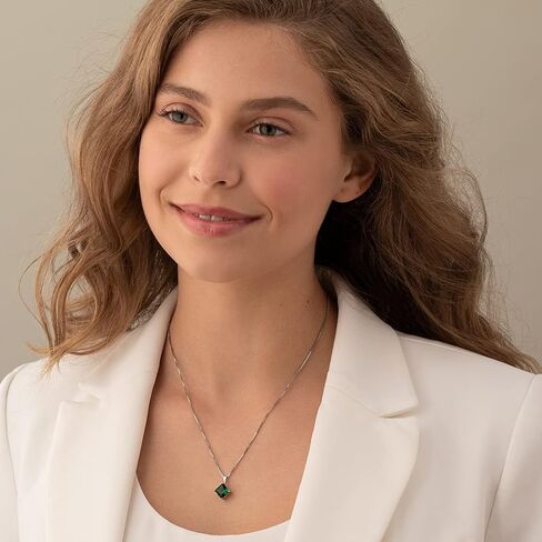 PEORA 14K White Gold Created Emerald Pendant for Women, 2.25 Carats Princess Cut AAA Grade, Classic Solitaire in Saudi Arabia
