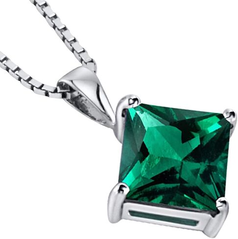 PEORA 14K White Gold Created Emerald Pendant for Women, 2.25 Carats Princess Cut AAA Grade, Classic Solitaire in Saudi Arabia