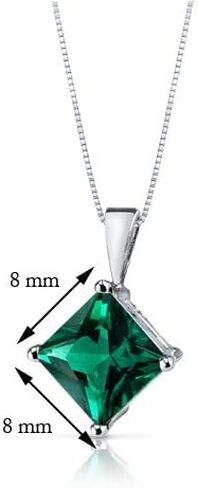 PEORA 14K White Gold Created Emerald Pendant for Women, 2.25 Carats Princess Cut AAA Grade, Classic Solitaire in Saudi Arabia