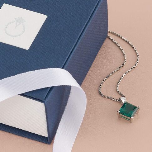 PEORA 14K White Gold Created Emerald Pendant for Women, 2.25 Carats Princess Cut AAA Grade, Classic Solitaire in Saudi Arabia