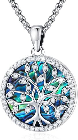 قلادة Eusense أذن البحر من الفضة الإسترليني 925 قلادة شجرة الحياة للنساء مجوهرات أذن البحر قلادة أذن البحر الطبيعية قلادة شجرة الحياة المستديرة مجوهرات حجر الراين زركون مكعب in Kuwait