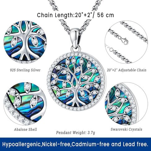 قلادة Eusense أذن البحر من الفضة الإسترليني 925 قلادة شجرة الحياة للنساء مجوهرات أذن البحر قلادة أذن البحر الطبيعية قلادة شجرة الحياة المستديرة مجوهرات حجر الراين زركون مكعب in Kuwait