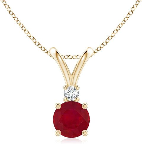 Angara Natural Ruby Solitaire Pendant Necklace with Diamond in Sterling Silver/14k Solid Gold/Platinum, Girls with 18" Chain | July Birthstone Jewelry Gift for Her in Saudi Arabia