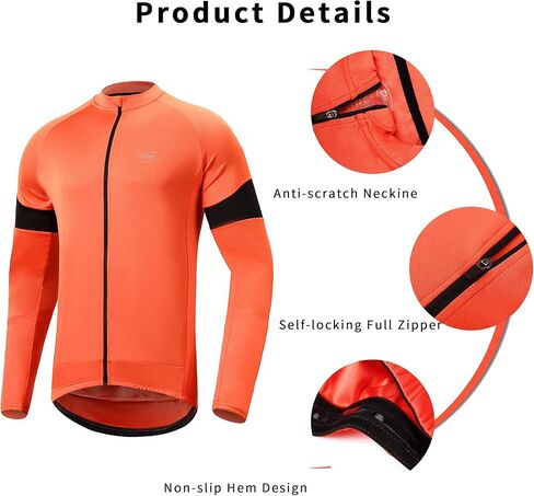 Dooy Men's Cycling Bike Jersey Long Sleeve Full Zipper Biking Shirt with Pockets, Breathable MTB Shirts Basic Series in Kuwait