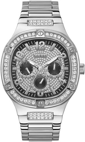 GUESS Men's 46mm Watch - Silver Tone Strap Black Dial Silver Tone Case in Saudi Arabia