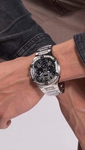 GUESS Men's 46mm Watch - Silver Tone Strap Black Dial Silver Tone Case in Saudi Arabia