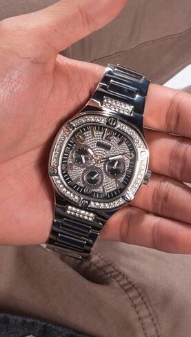 GUESS Men's 46mm Watch - Silver Tone Strap Black Dial Silver Tone Case in Saudi Arabia