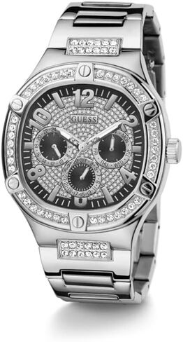 GUESS Men's 46mm Watch - Silver Tone Strap Black Dial Silver Tone Case in Saudi Arabia