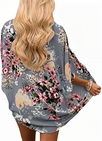 سترة Camisunny نسائية شيفون مطبوعة كيمونو رداء علوي للشاطئ بيكيني تغطية بلوزة in Kuwait