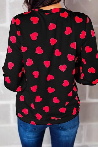 Valphsio Womens Long Sleeve Heart Prints Blouse Crew Neck Valentines Tshirt Sweatshirt in Kuwait
